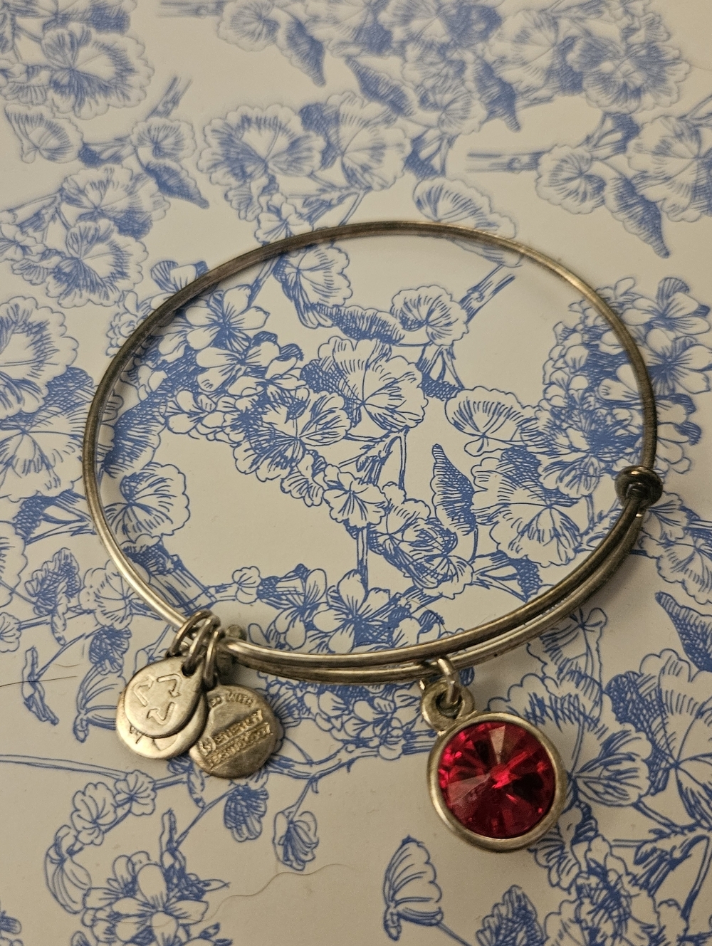 Alex and Ani July Birthstone Ruby Red Crystal Bracelet Silver Tone Adjustable